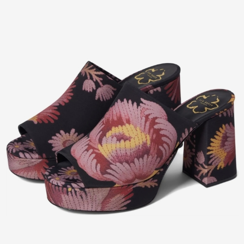 Ted Baker Delmia Printed Platform Mule Slides NEW SZ 9